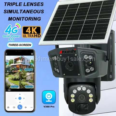 Camera security all in one V380pro 12MP 10X Zoom 4G Sim Three Lens Solar Camera security  outdoor 