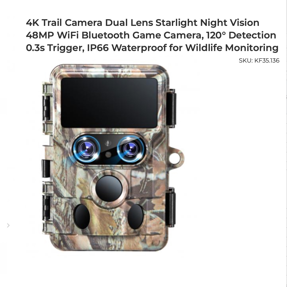 K&F 4K Trail Camera Dual Lens Starlight Night Vision
